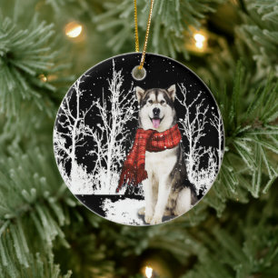 Hund in Schnee Sibirisches Husky-Eiskichchen Keramik Ornament