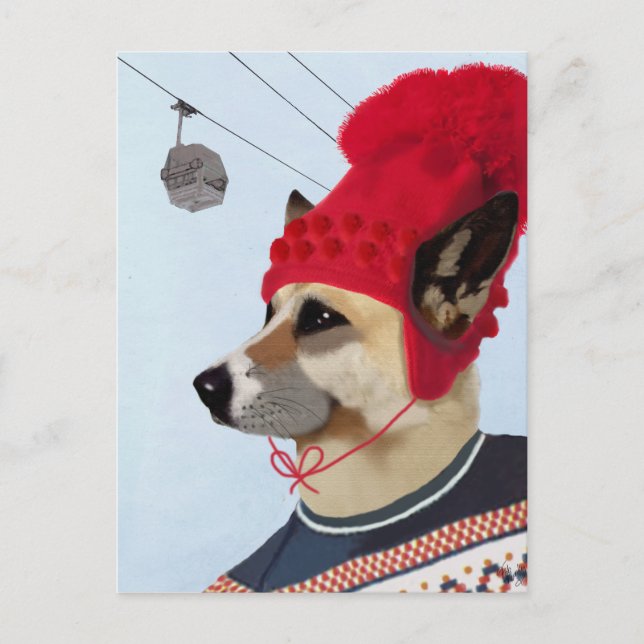 Hund in Ski Sweater Postkarte (Vorderseite)