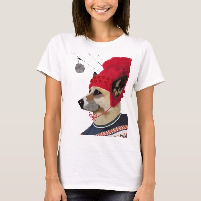 Hund in Ski Sweater T-Shirt (Vorderseite)