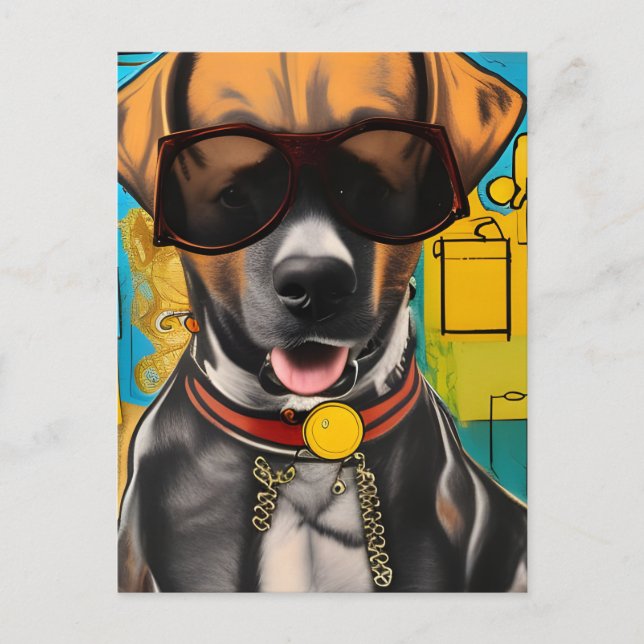Hund in Sonnenbrille Postkarte (Vorderseite)