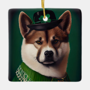 Hund in St. Patrick's Day Dress Keramikornament