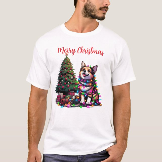 Hund in WeihnachtsLICHT Kunst ummantelt T-Shirt (Vorderseite)
