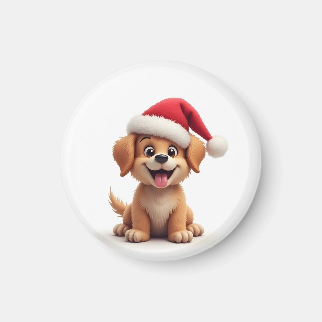 Hund in Weihnachtsmannmütze Magnet (Vorne)