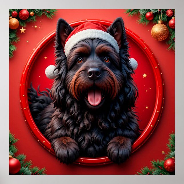 Hund in Weihnachtsmannmütze umgeben von Weihnachte Poster (Vorne)