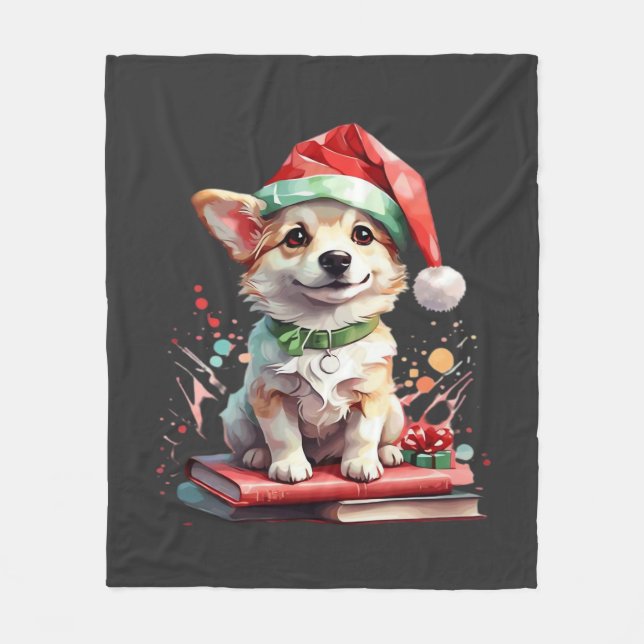 Hund in Weihnachtsmütze mit Büchern - Ein perfekte Fleecedecke (Vorderseite)