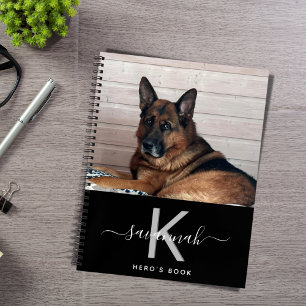 Hund individuelles Foto Schwarz Weiß Monogramm Notizbuch