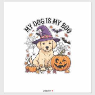 Hund ist Boo Halloween Hexe Welpe Kürbis_1 Aufkleber
