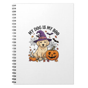 Hund ist Boo Halloween Hexe Welpe Kürbis_1 Notizblock