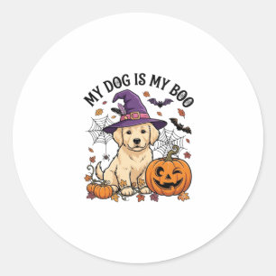 Hund ist Boo Halloween Hexe Welpe Kürbis_1 Runder Aufkleber