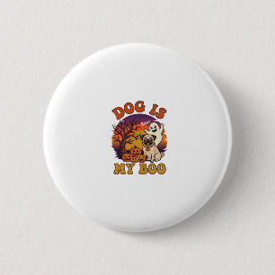 Hund ist Boo Halloween Mops Geist Kürbisse_1 Button