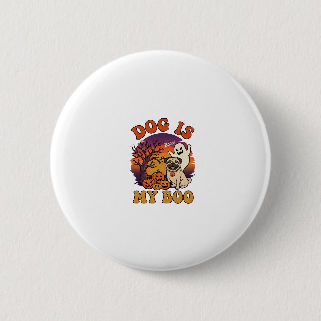 Hund ist Boo Halloween Mops Geist Kürbisse_1 Button (Vorderseite)