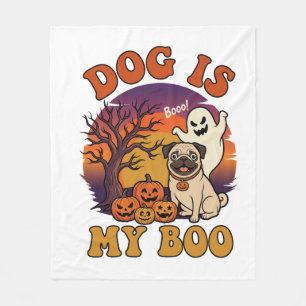 Hund ist Boo Halloween Mops Geist Kürbisse_1 Fleecedecke