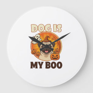 Hund ist Boo Pug Halloween Geist Kürbis Große Wanduhr