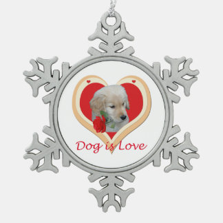 Hund ist Liebe-Weihnachtsverzierung Schneeflocken Zinn-Ornament