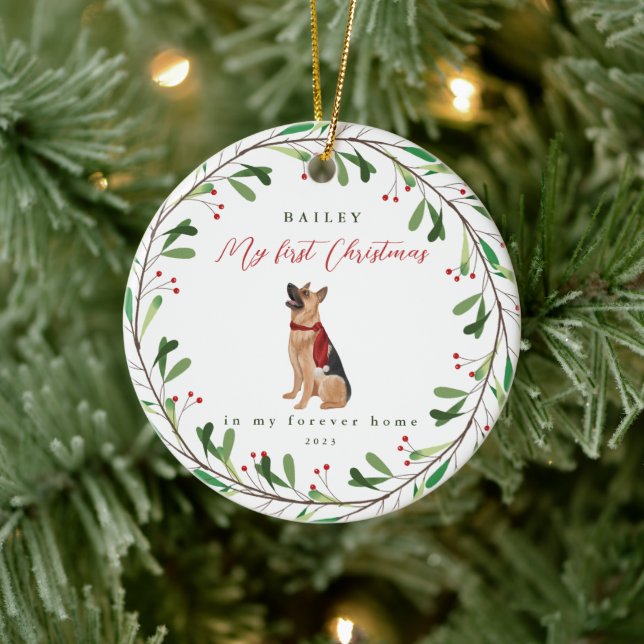 Hund ist mein erstes Weihnachten mit dem Namen Deu Keramik Ornament (Baum)