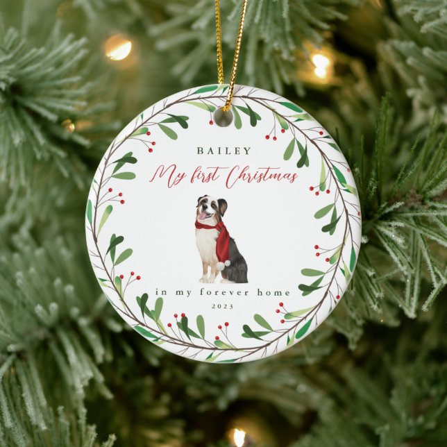 Hund ist mein erstes Weihnachten mit Name Herding Keramik Ornament (Baum)
