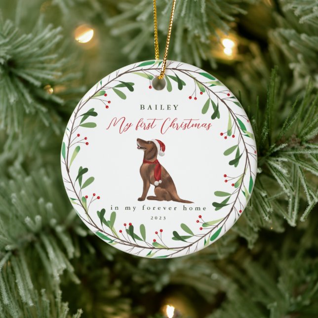 Hund ist mein erstes Weihnachten mit Name Pointer Keramik Ornament (Baum)
