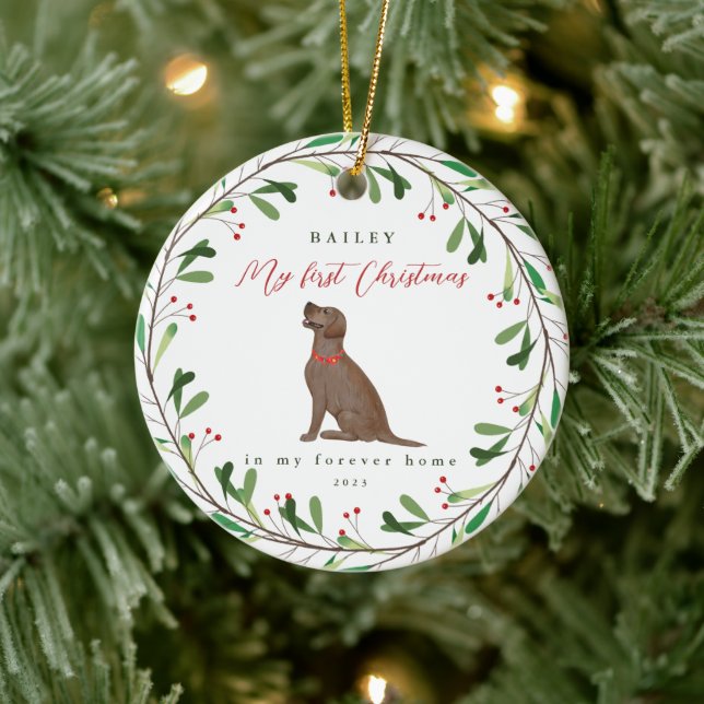 Hund ist mein erstes Weihnachten mit Name Schokola Keramik Ornament (Baum)