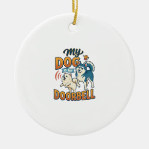 Hund ist Türklingel Bellen Weiß Blau_1 Keramik Ornament