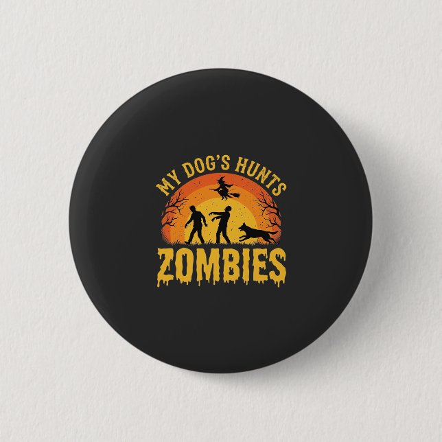 Hund jagt Zombies Halloween-Design Button (Vorderseite)