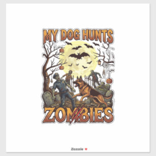 Hund jagt Zombies Halloween Deutscher Schäferhund  Aufkleber
