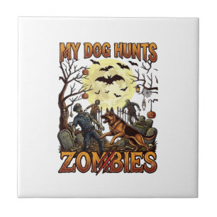 Hund jagt Zombies Halloween Deutscher Schäferhund Fliese