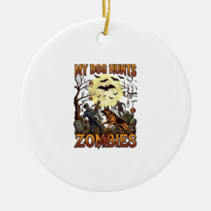 Hund jagt Zombies Halloween Deutscher Schäferhund Keramik Ornament