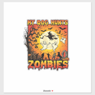 Hund jagt Zombies Halloween Geister Hexe Mond Aufkleber