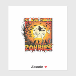 Hund jagt Zombies Halloween Geister Hexe Mond Aufkleber