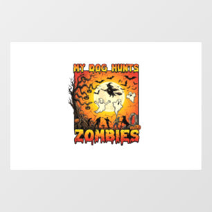 Hund jagt Zombies Halloween Geister Hexe Mond Fensteraufkleber
