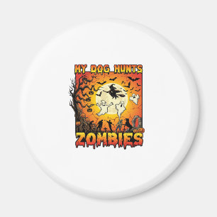 Hund jagt Zombies Halloween Geister Hexe Mond Magnet