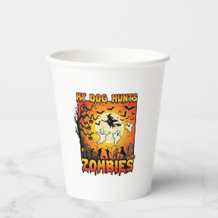 Hund jagt Zombies Halloween Geister Hexe Mond Pappbecher
