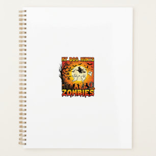 Hund jagt Zombies Halloween Geister Hexe Mond Planer