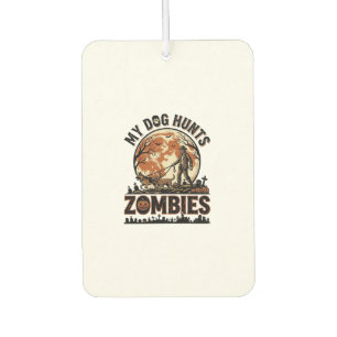 Hund jagt Zombies Vintage Halloween Vektor Design_ Autolufterfrischer