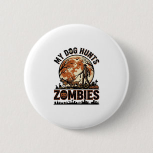 Hund jagt Zombies Vintage Halloween Vektor Design_ Button