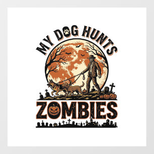 Hund jagt Zombies Vintage Halloween Vektor Design_ Fensteraufkleber