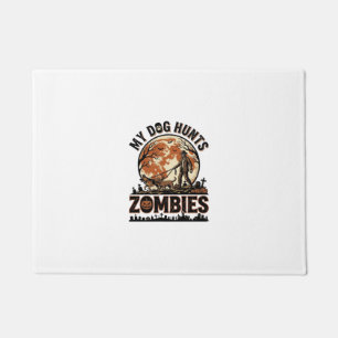 Hund jagt Zombies Vintage Halloween Vektor Design_ Fußmatte