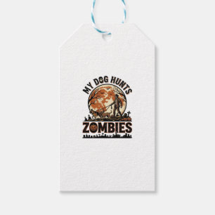 Hund jagt Zombies Vintage Halloween Vektor Design_ Geschenkanhänger