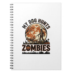 Hund jagt Zombies Vintage Halloween Vektor Design_ Notizblock