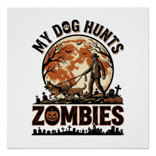 Hund jagt Zombies Vintage Halloween Vektor Design_ Poster
