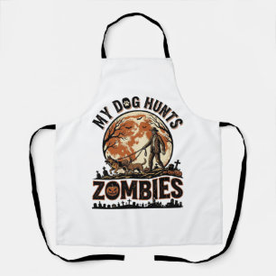 Hund jagt Zombies Vintage Halloween Vektor Design_ Schürze