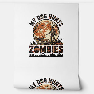 Hund jagt Zombies Vintage Halloween Vektor Design_ Tapete