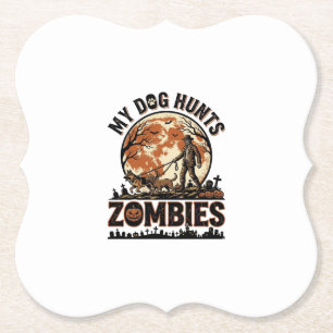Hund jagt Zombies Vintage Halloween Vektor Design_ Untersetzer