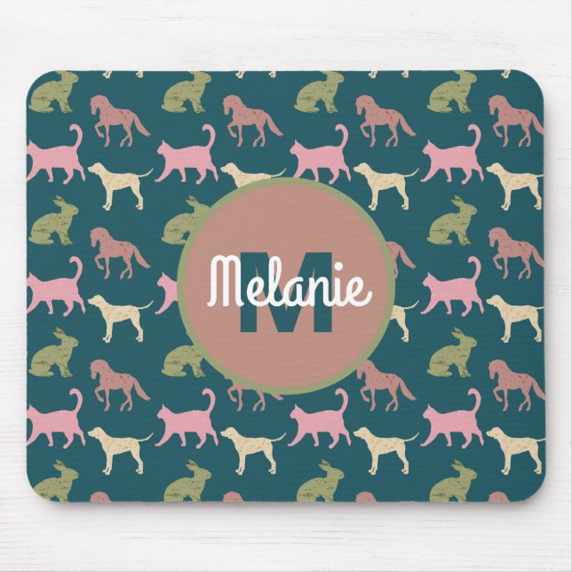 Hund Katze Pferd Tier Silhouetten Muster Mousepad (Vorne)
