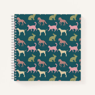 Hund Katze Pferd Tier Silhouetten Muster Notizbuch