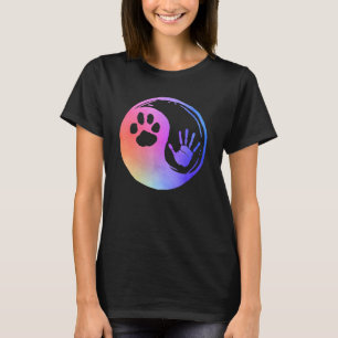 Hund Katze Pfotenabdruck Hand Yin Yang Regenbogen T-Shirt