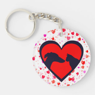 Hund & Katze Valentinstag Schlüsselanhänger