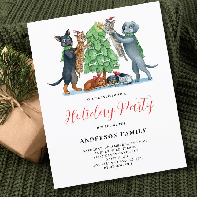Hund Katze Weihnachtsfeier Einladung Flyer (Von Creator hochgeladen)