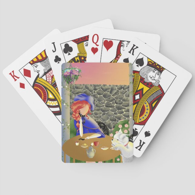 Hund & Lady im Café bei Sonnenuntergang Spielkarte (Rückseite)