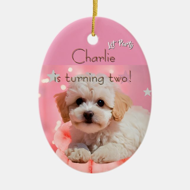 Hund Lass uns Party Geburtstag  Keramik Ornament (Vorne)